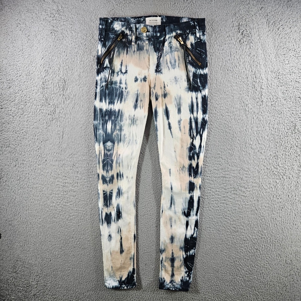 McGuire Denim Margaux Tassel Slim Jeans 26 Babouche Tie Dye Blue Tan